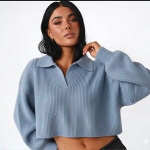 Polo Cropped Knit Sweater NWOT